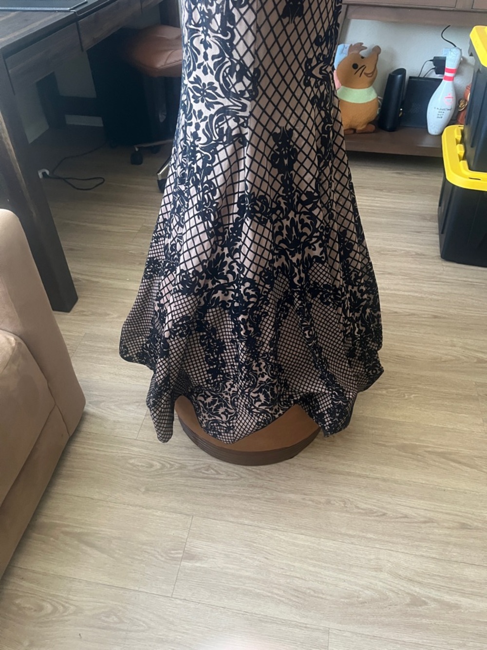 Windsor Black Lace Overlay Nude Mermaid Prom Dress - Picture 5 of 16